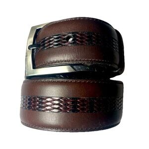 Lejon Italian Calfskin Leather Dress Belt  Brown Contrast Detail USA 34-38 Sz 38